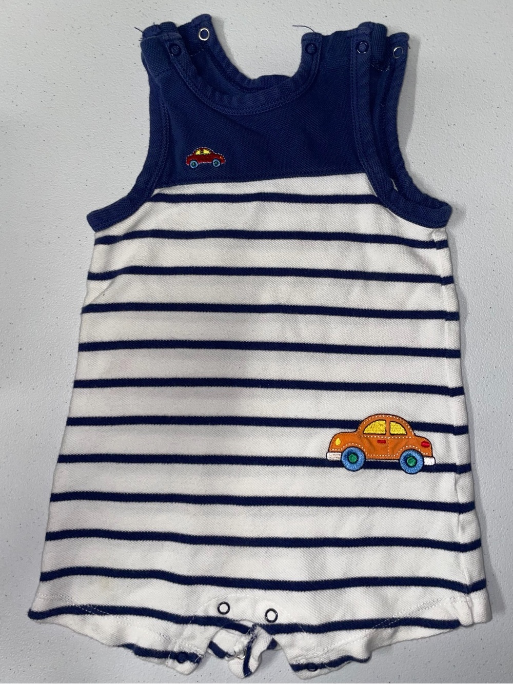Little Me: Baby Sleeveless Car/Striped Romper (9 Months)